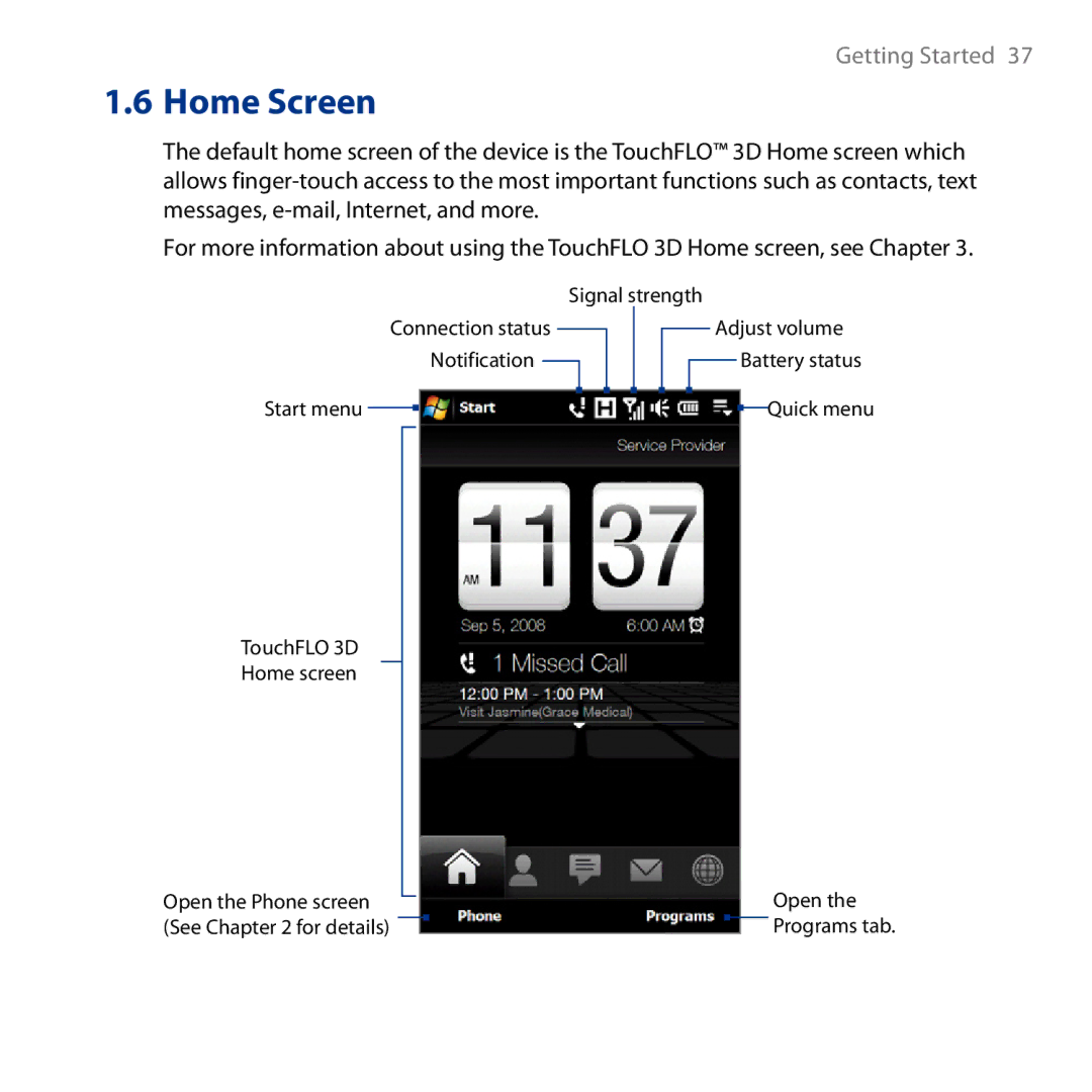 HTC HD user manual Signal strength 