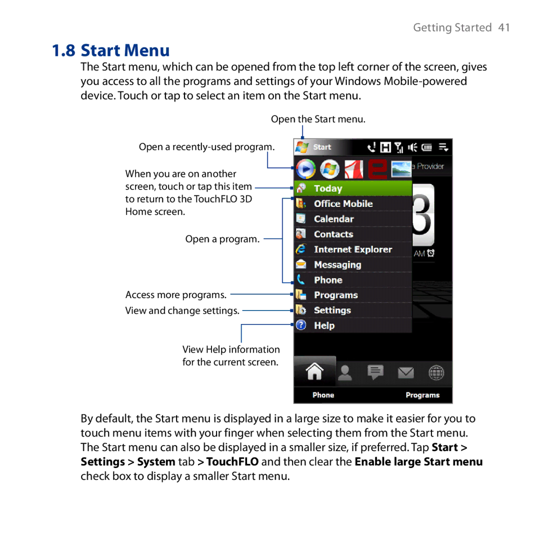 HTC HD user manual View Help information for the current screen 