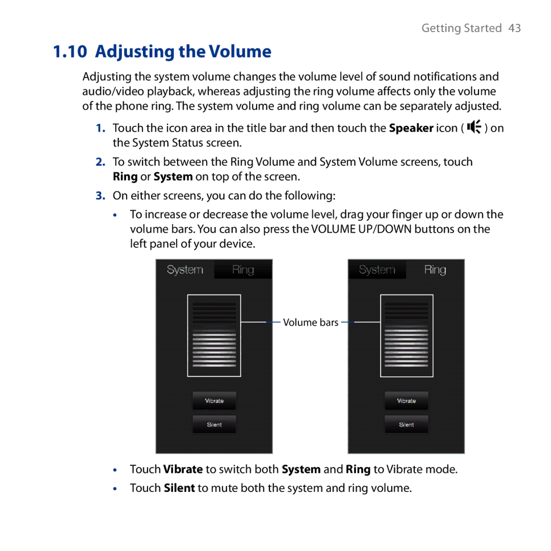 HTC HD user manual Volume bars 