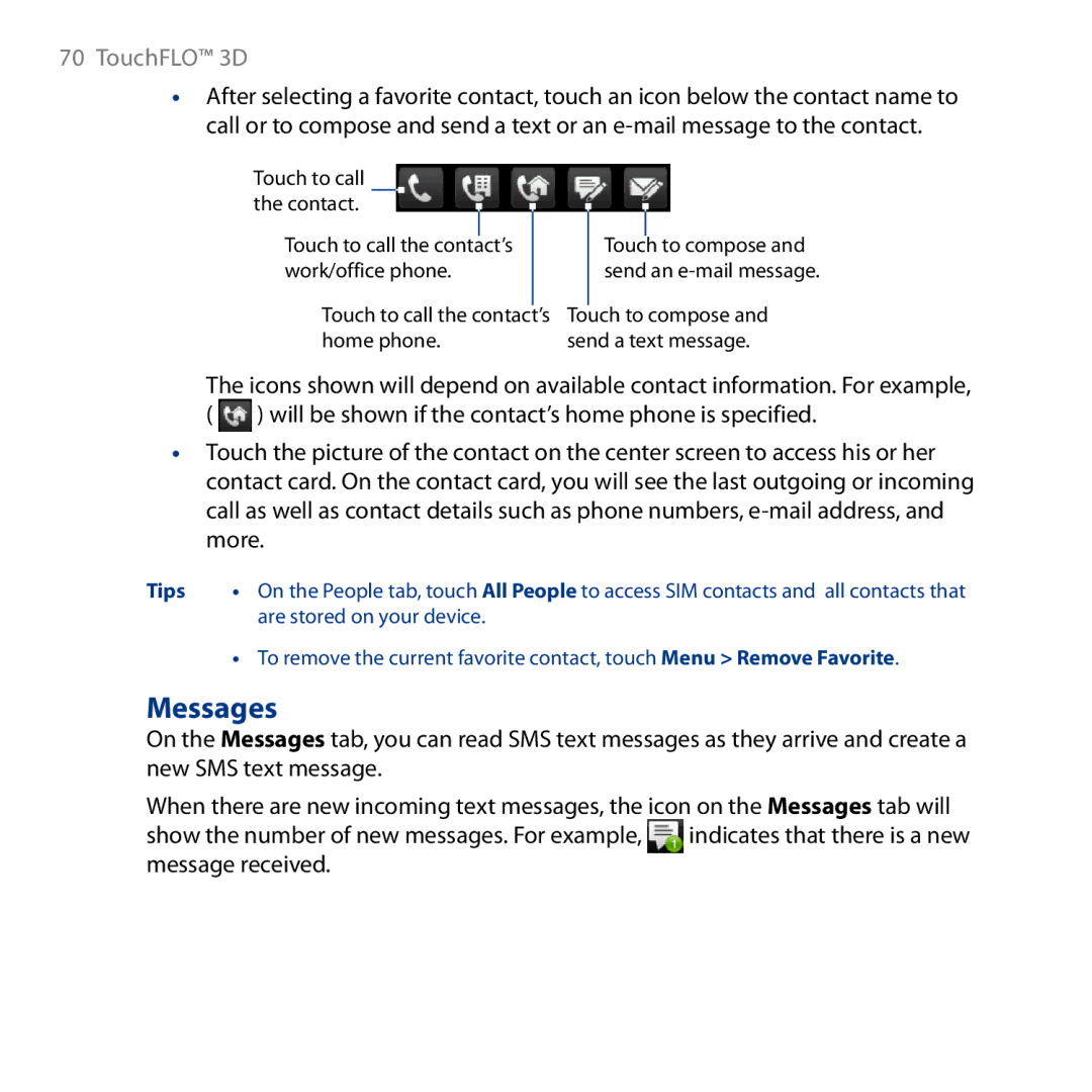 HTC HD user manual Messages 