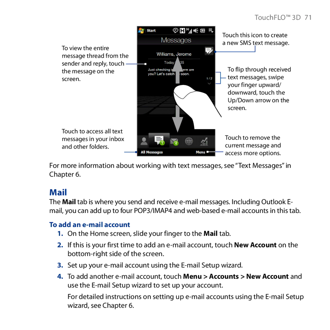 HTC HD user manual Mail, To add an e-mail account 