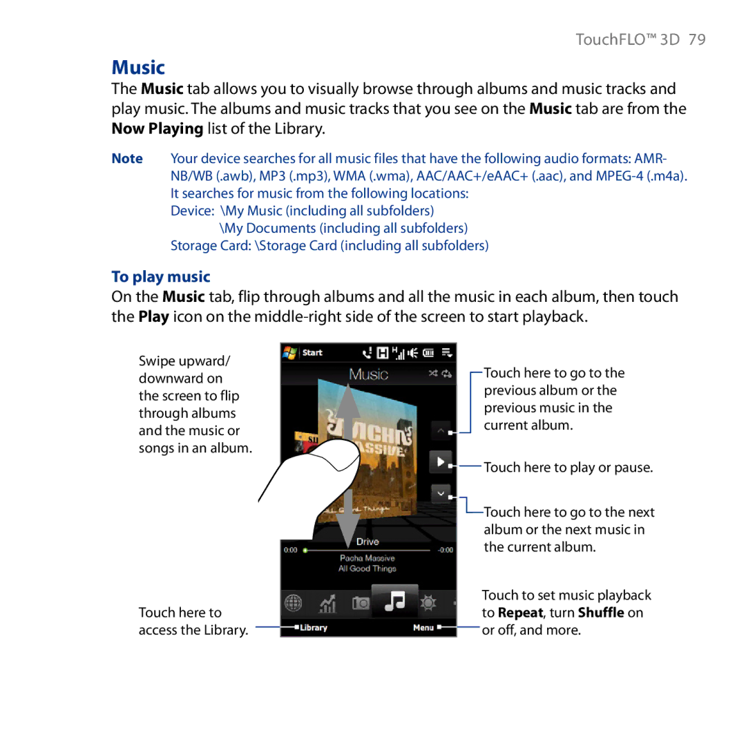 HTC HD user manual Music, To play music 