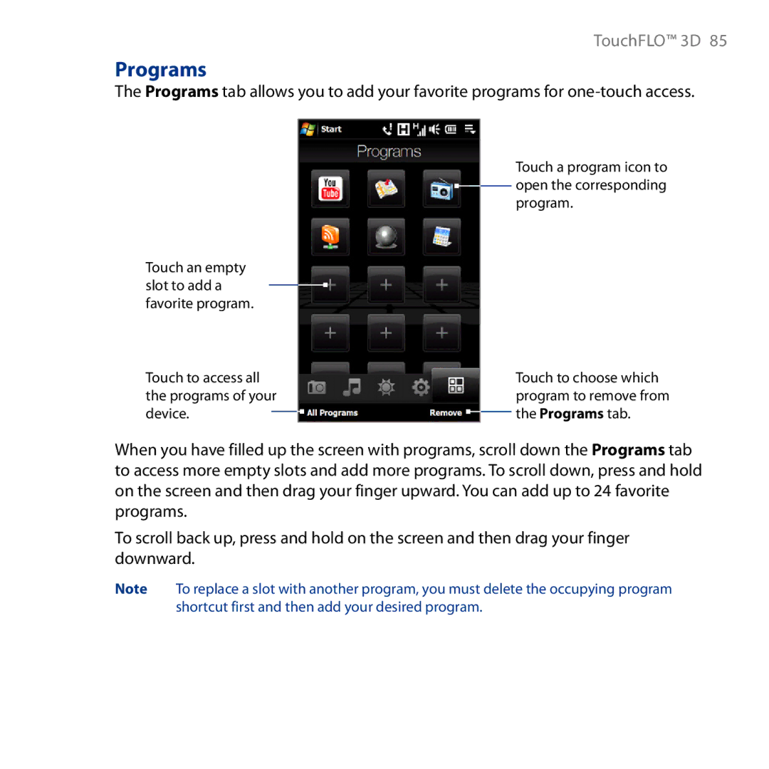 HTC HD user manual Programs 