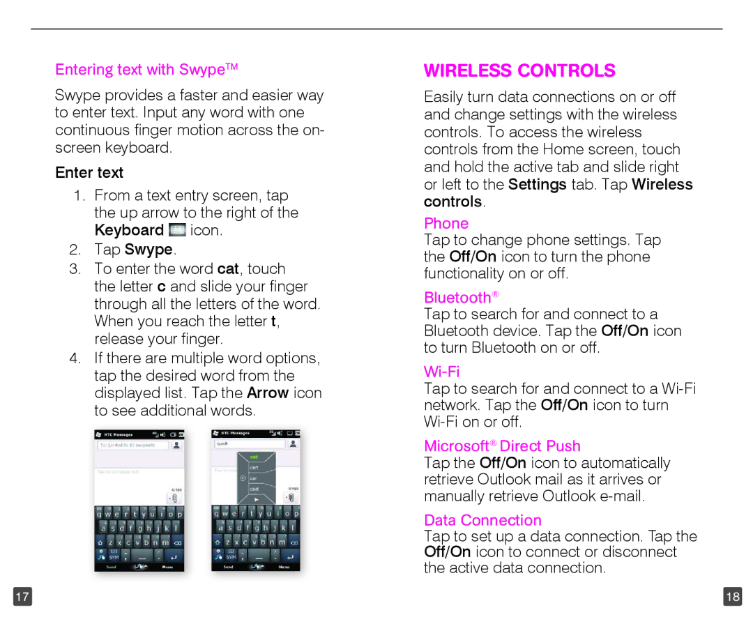 HTC HD2 user manual Wireless controls 