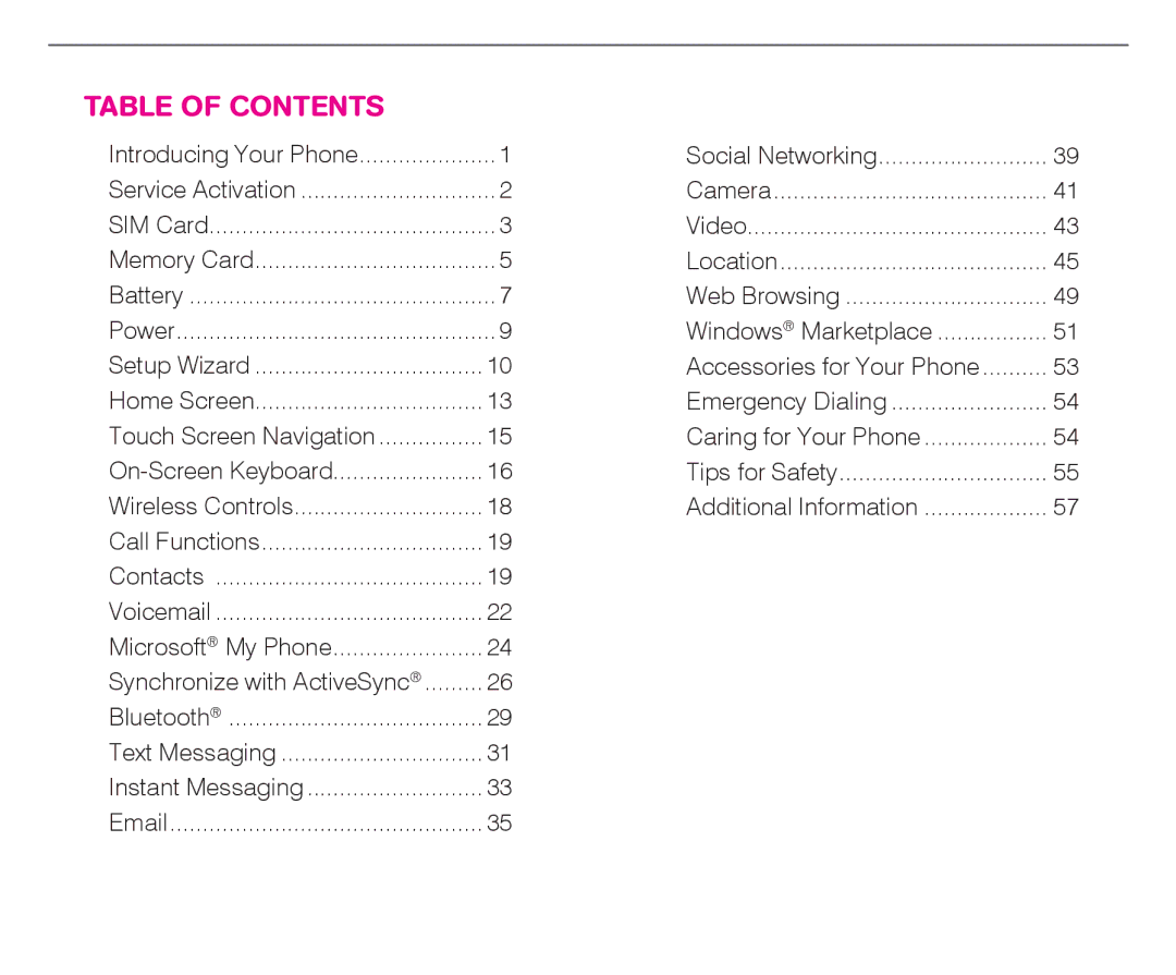 HTC HD2 user manual Table of Contents 