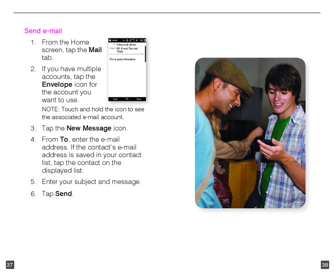 HTC HD2 user manual Send e-mail 