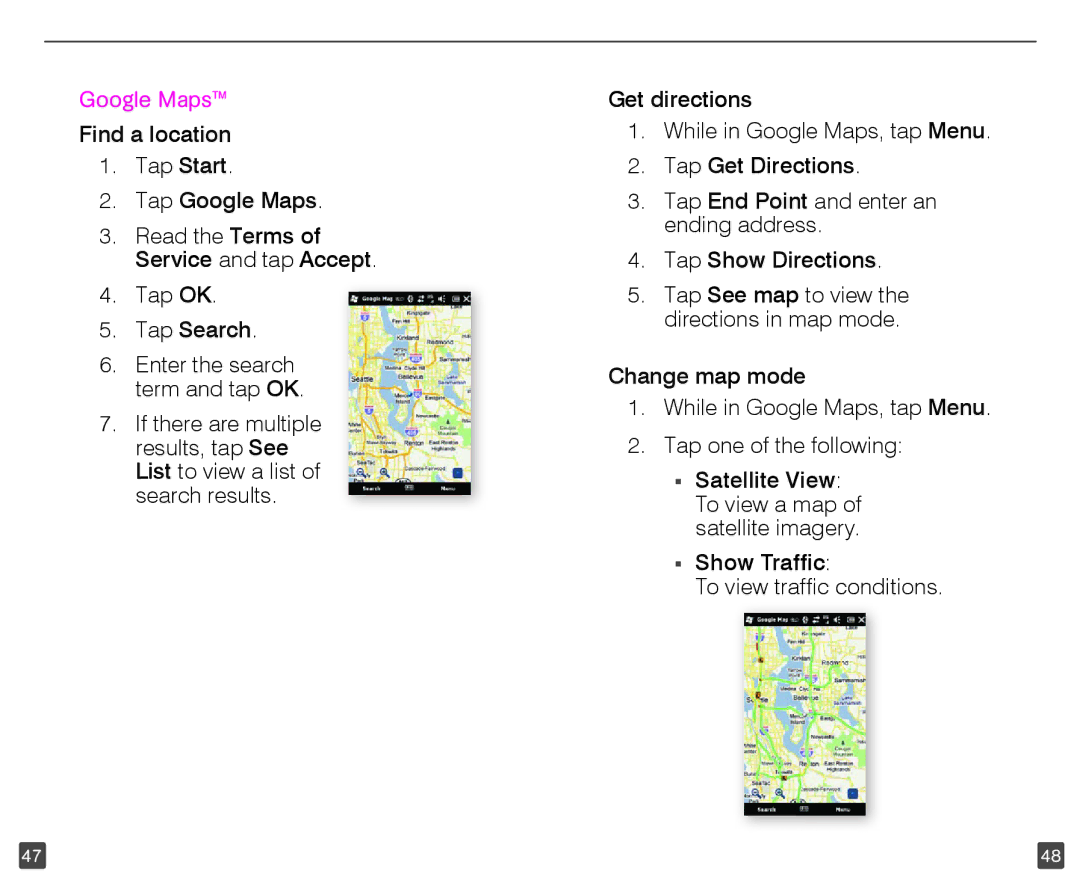 HTC HD2 user manual Google Maps 