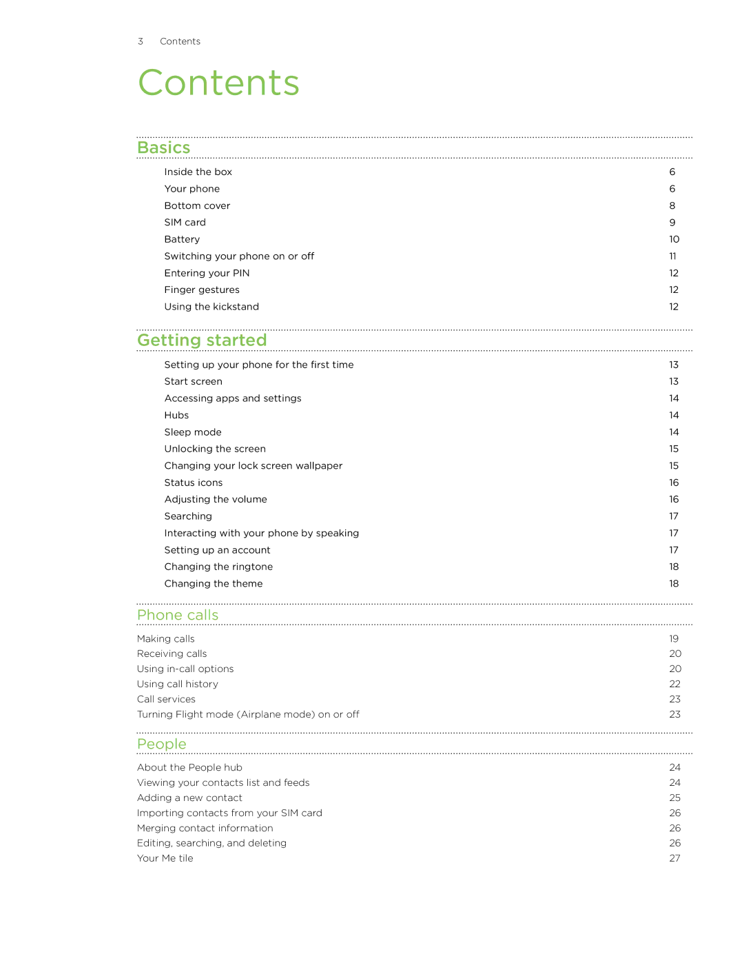 HTC HD7 manual Contents 