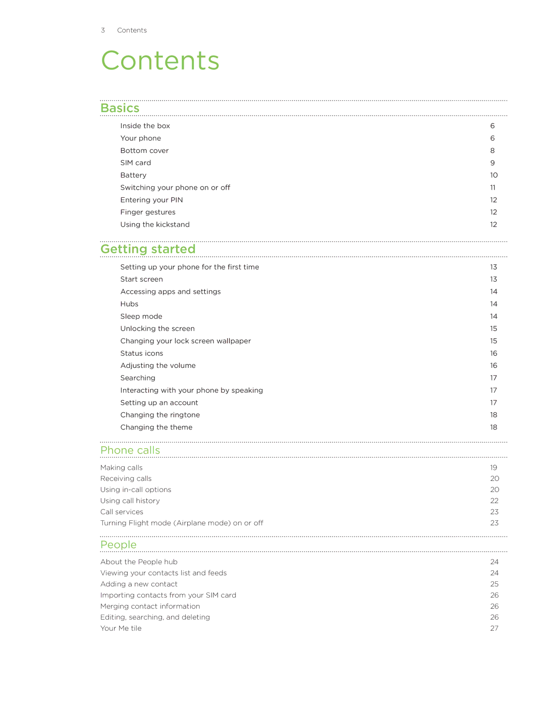 HTC HD7S manual Contents 