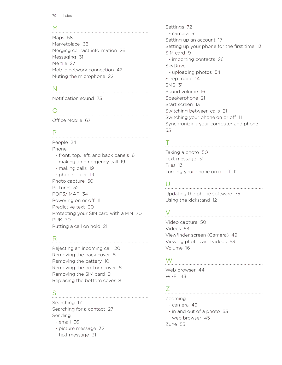 HTC HD7S manual Index 