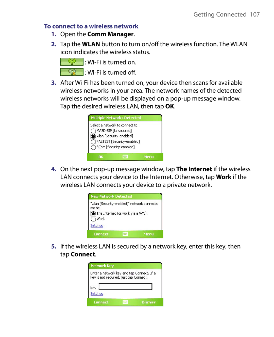 HTC HERA100 user manual To connect to a wireless network, Open the Comm Manager 