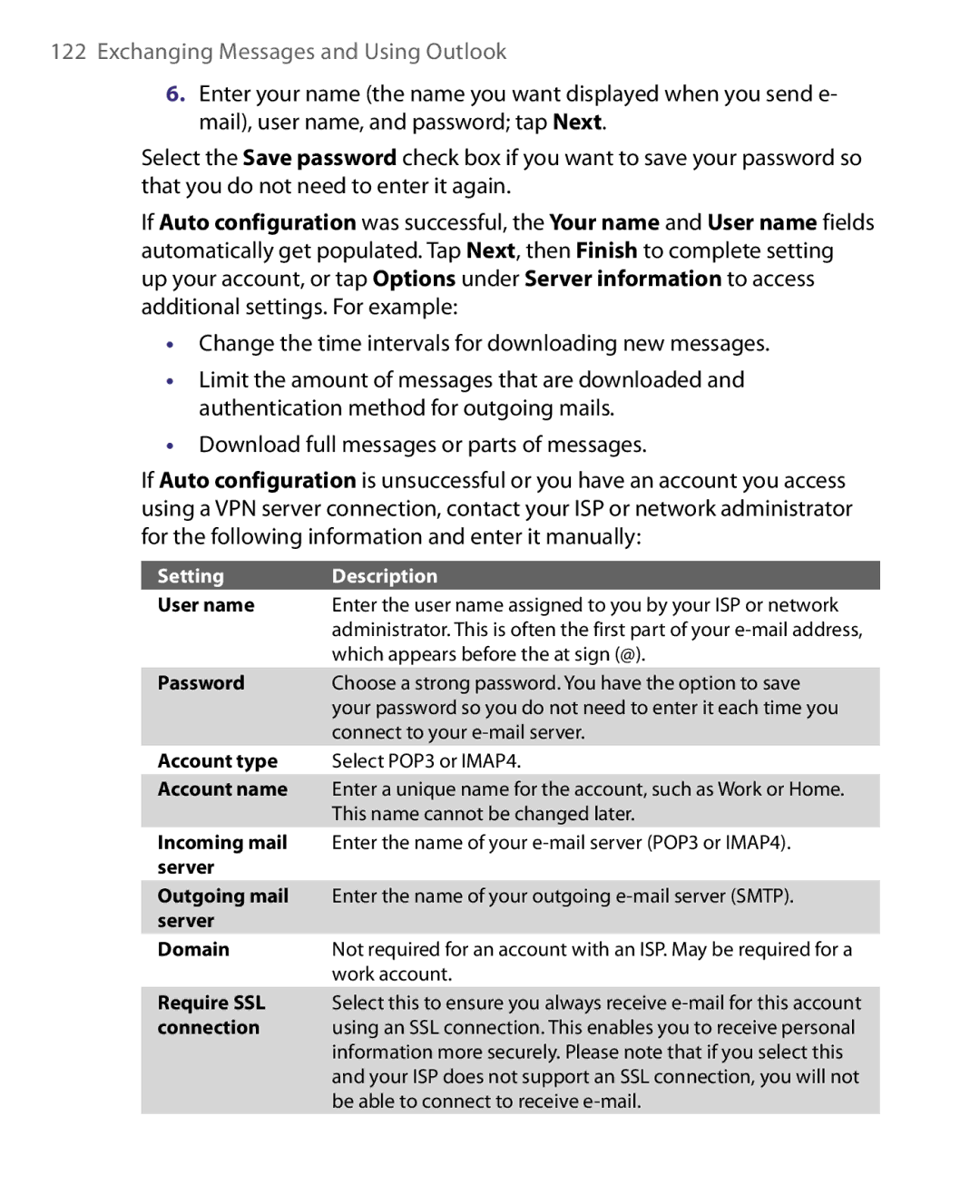 HTC HERA100 user manual Setting Description 