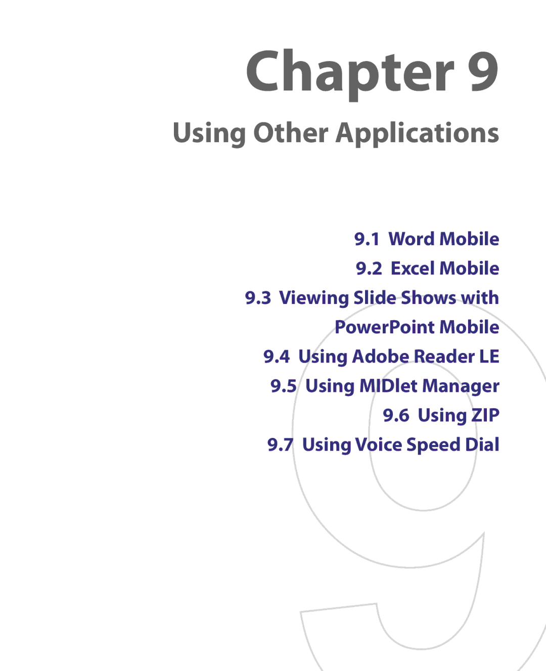 HTC HERA100 user manual Using Other Applications, Word Mobile Excel Mobile 