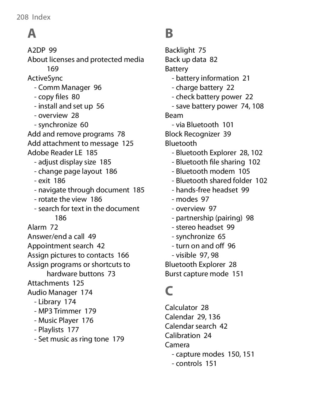 HTC HERA100 user manual Index 