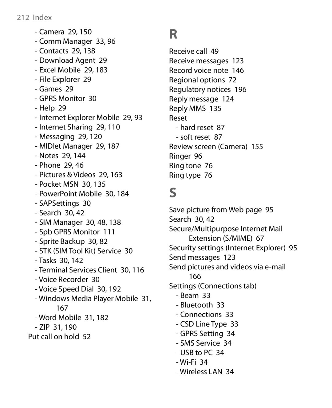 HTC HERA100 user manual Index 