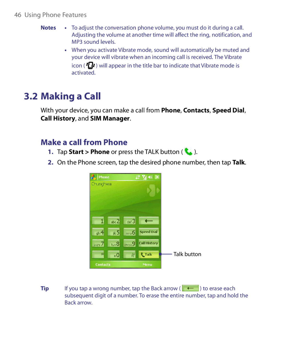 HTC HERA100 user manual Making a Call, Make a call from Phone 