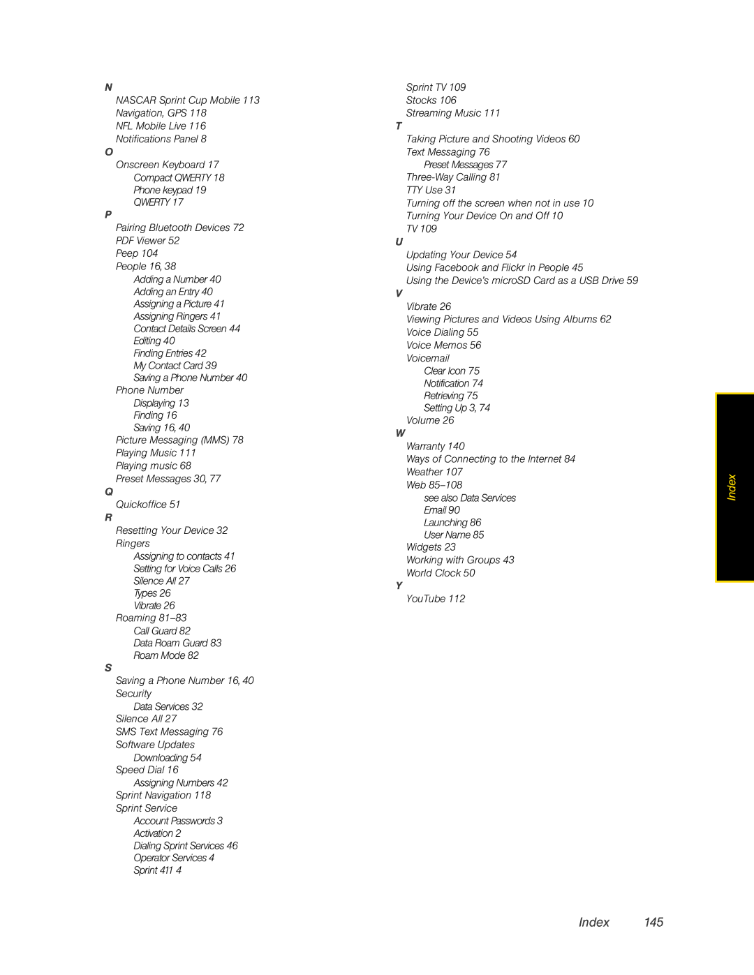 HTC Hero manual Index 