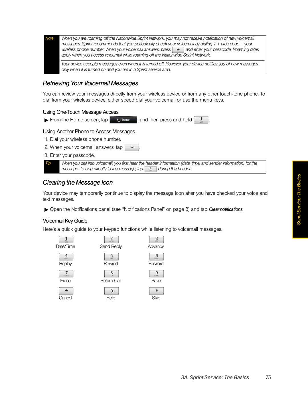 HTC Hero manual Retrieving Your Voicemail Messages, Clearing the Message Icon, 3A. Sprint Service The Basics 