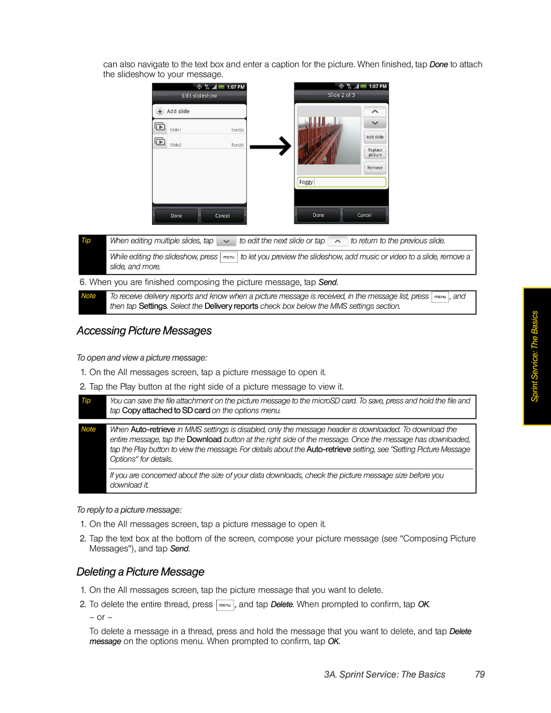 HTC Hero manual Accessing Picture Messages, Deleting a Picture Message, To open and view a picture message 