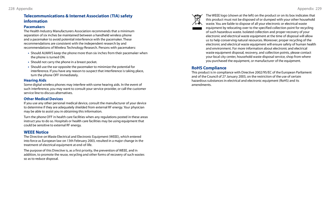 HTC HS S00 user manual Pacemakers, Hearing Aids, Other Medical Devices 