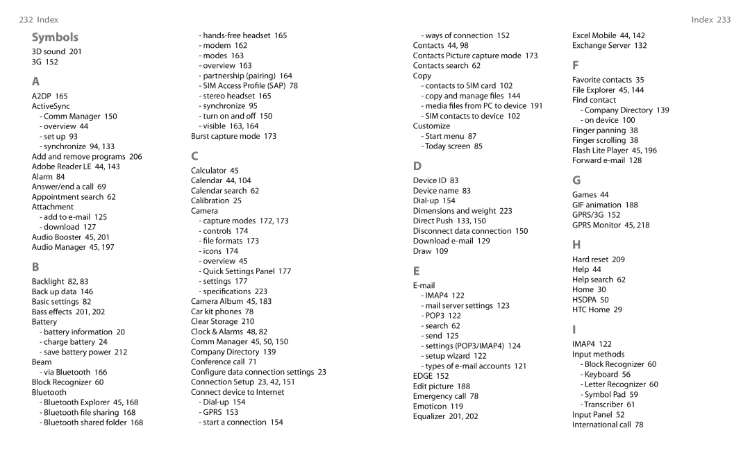 HTC HS S00 user manual Symbols 