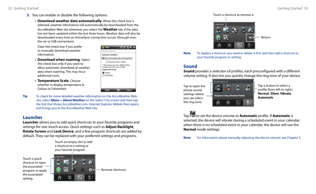 HTC HS S00 user manual Sound, Launcher, You can enable or disable the following options, Download when roaming. Select 