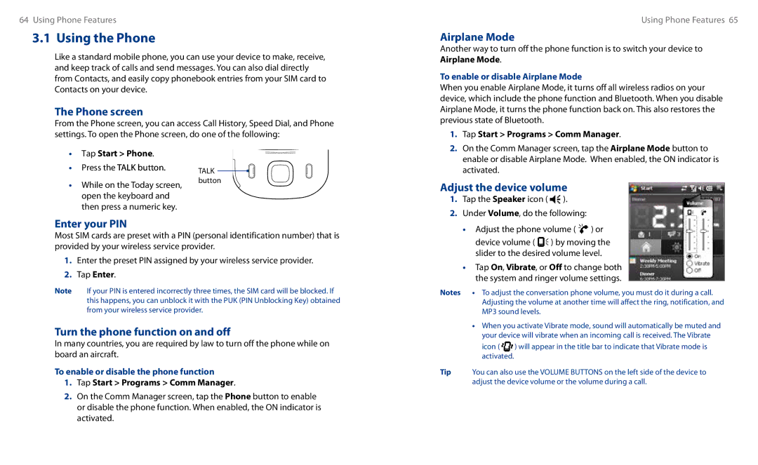 HTC HS S00 user manual Using the Phone 