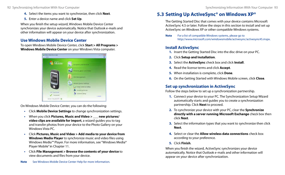 HTC HS S00 user manual Setting Up ActiveSync on Windows XP, Use Windows Mobile Device Center, Install ActiveSync 