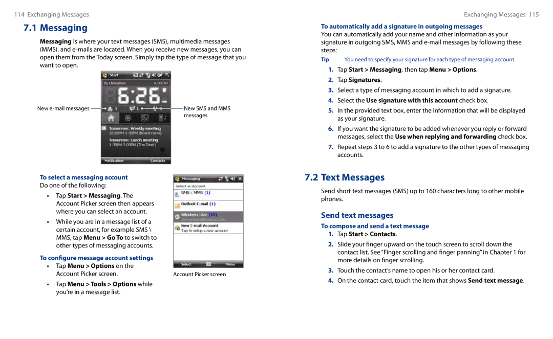 HTC HS S00 user manual Messaging, Send text messages 