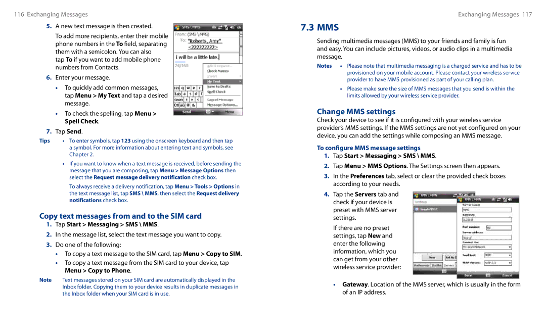 HTC HS S00 user manual Copy text messages from and to the SIM card, Change MMS settings, New text message is then created 