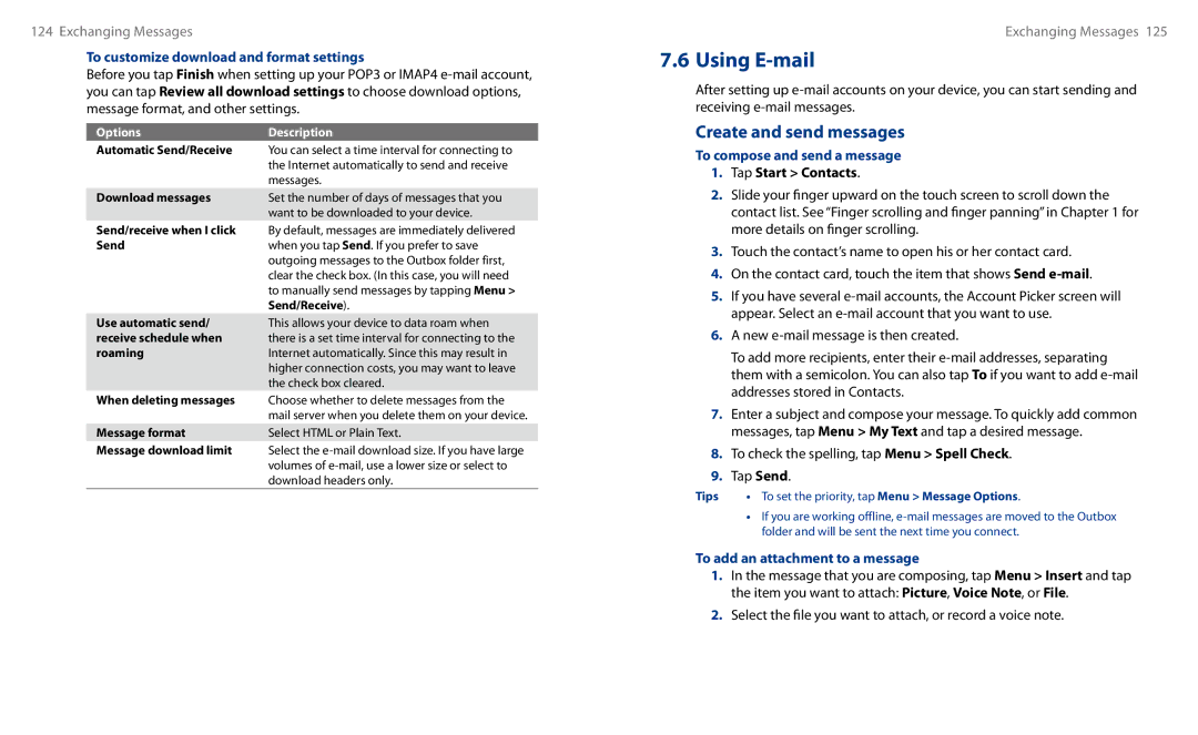 HTC HS S00 user manual Create and send messages, To customize download and format settings, To compose and send a message 