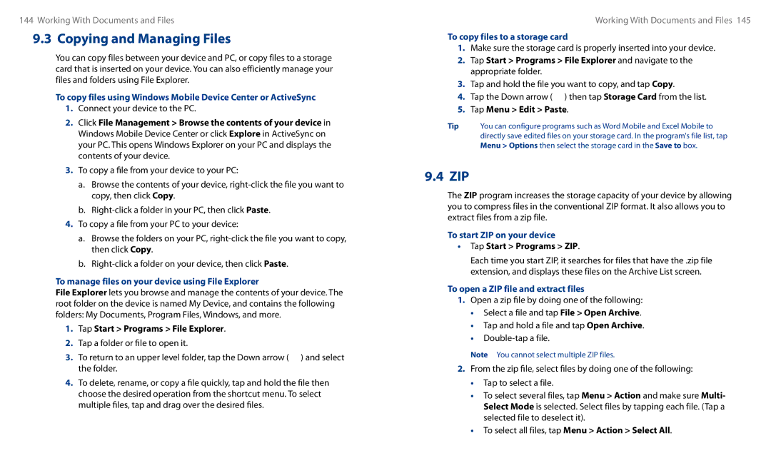 HTC HS S00 user manual To manage files on your device using File Explorer, To copy files to a storage card 