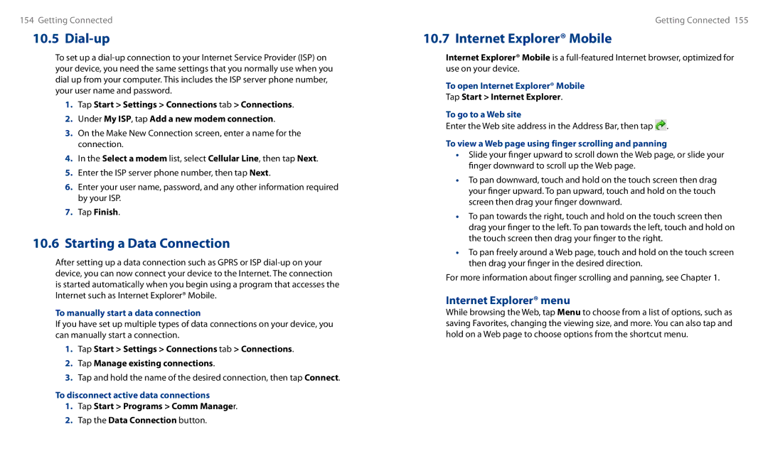 HTC HS S00 user manual Internet Explorer menu 