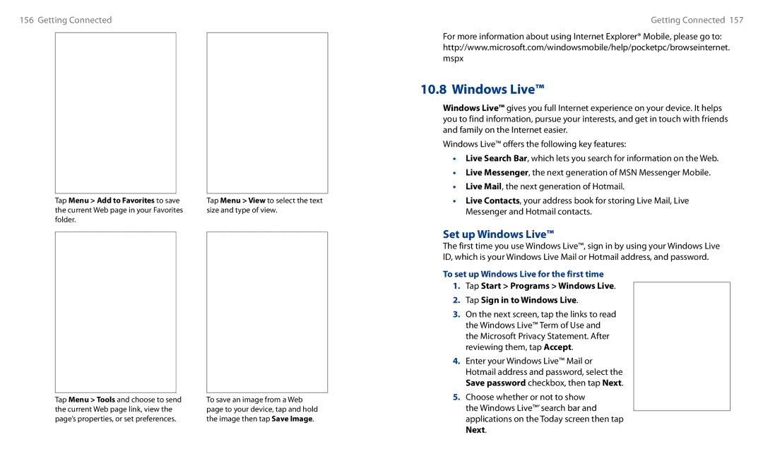 HTC HS S00 user manual Set up Windows Live, To set up Windows Live for the first time 