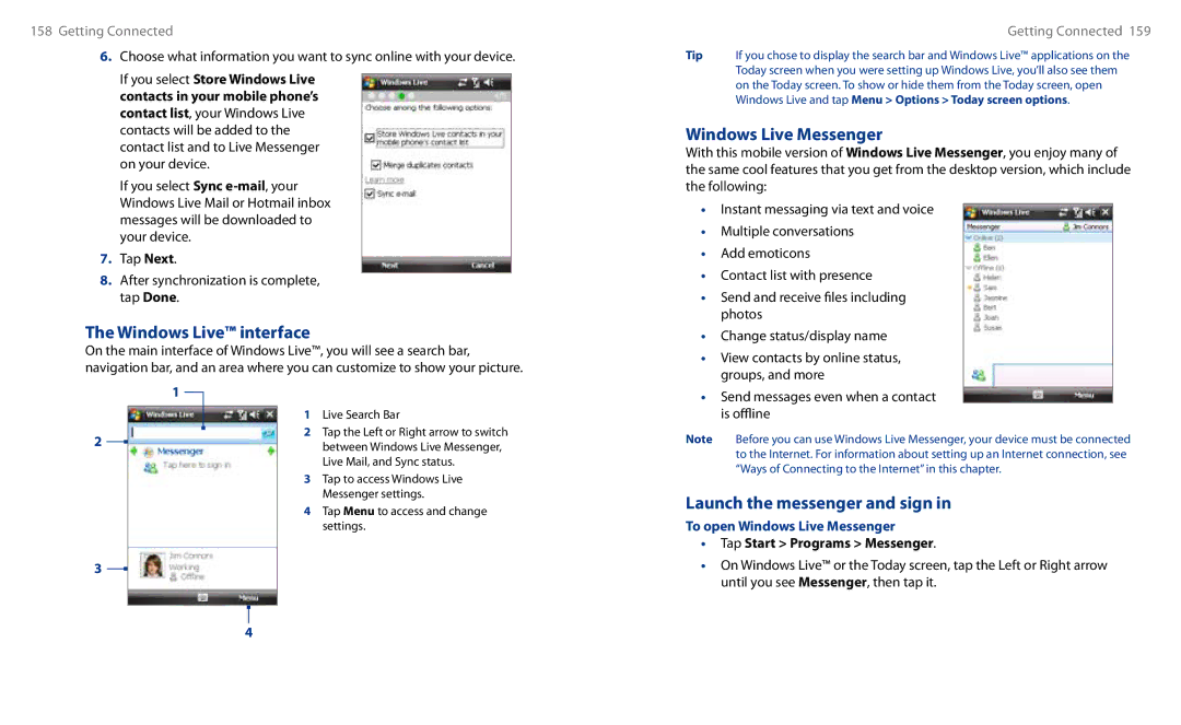 HTC HS S00 user manual Windows Live interface, Windows Live Messenger, Launch the messenger and sign, Is offline 