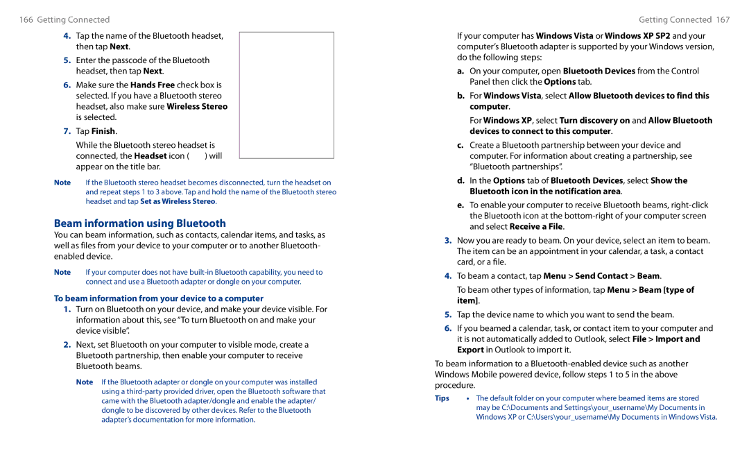 HTC HS S00 user manual Beam information using Bluetooth, To beam information from your device to a computer 