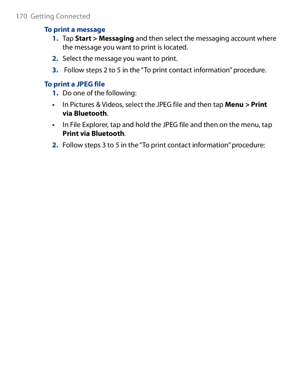 HTC HS S00 user manual To print a message, To print a Jpeg file 