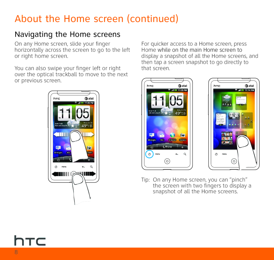 HTC HTC Aria quick start Navigating the Home screens 