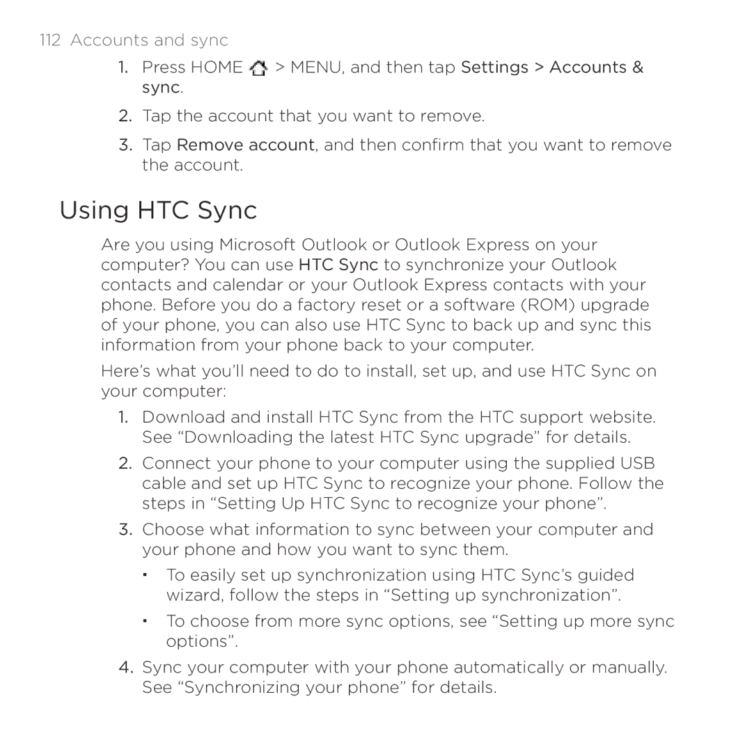 HTC HTC Desire manual Using HTC Sync 