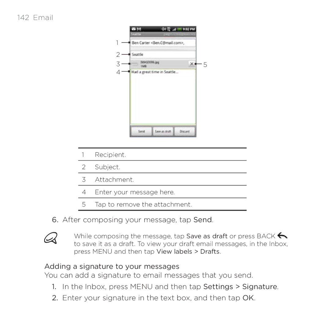 HTC HTC Desire manual After composing your message, tap Send 