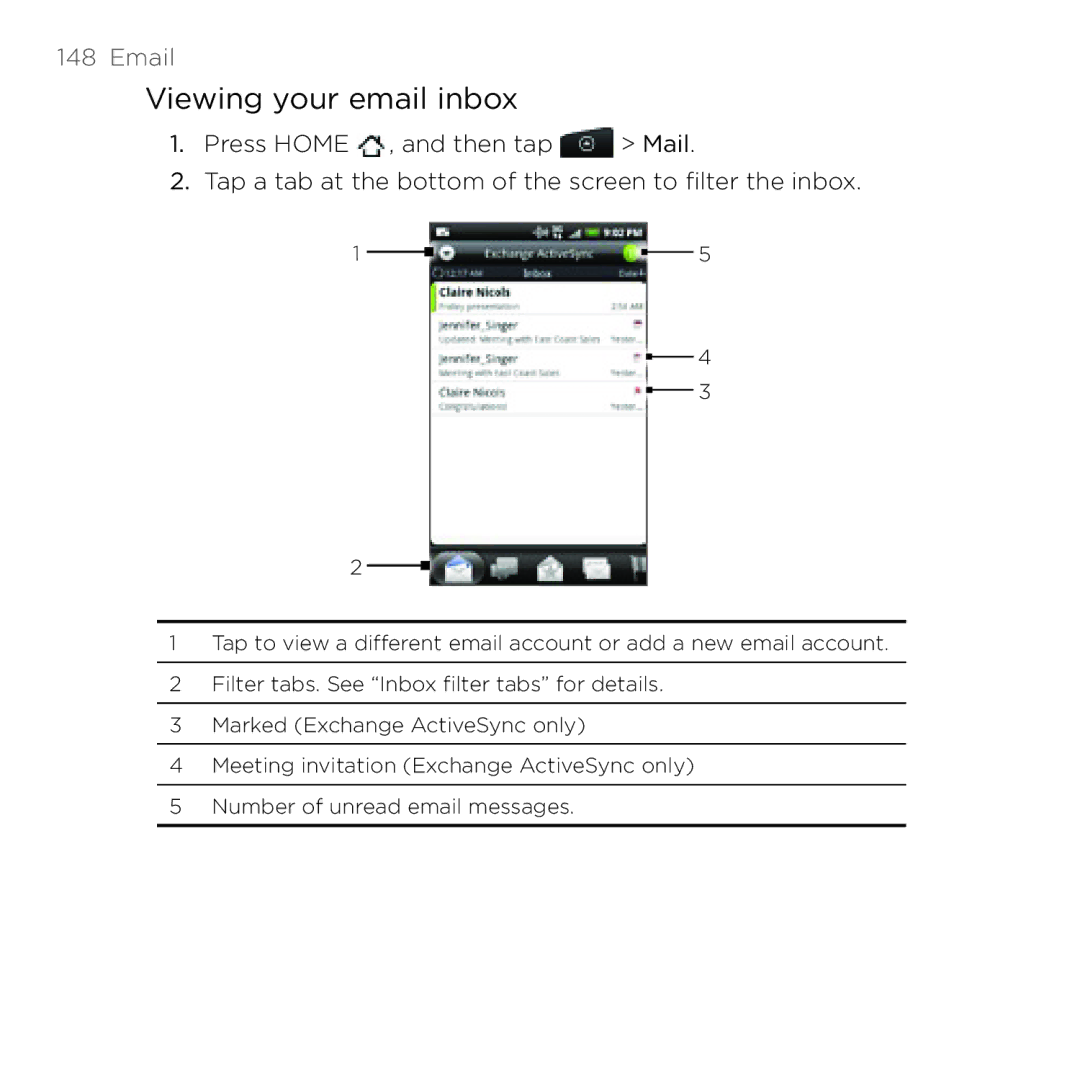 HTC HTC Desire manual Viewing your email inbox 