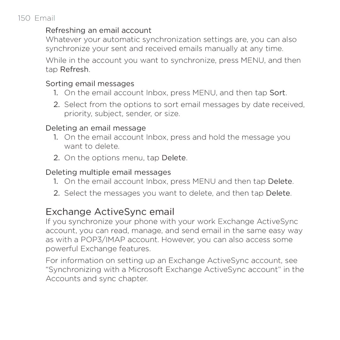 HTC HTC Desire manual Exchange ActiveSync email 