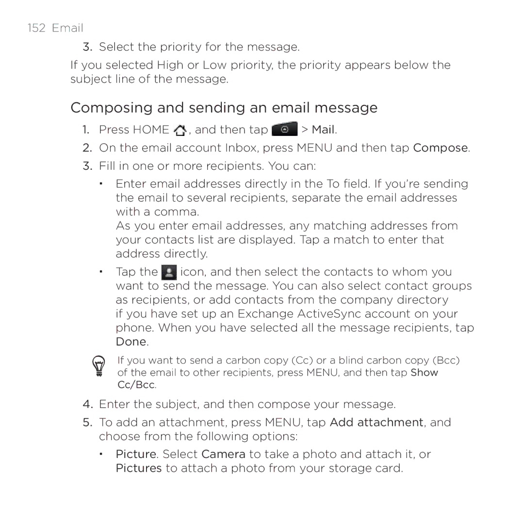 HTC HTC Desire manual Composing and sending an email message 