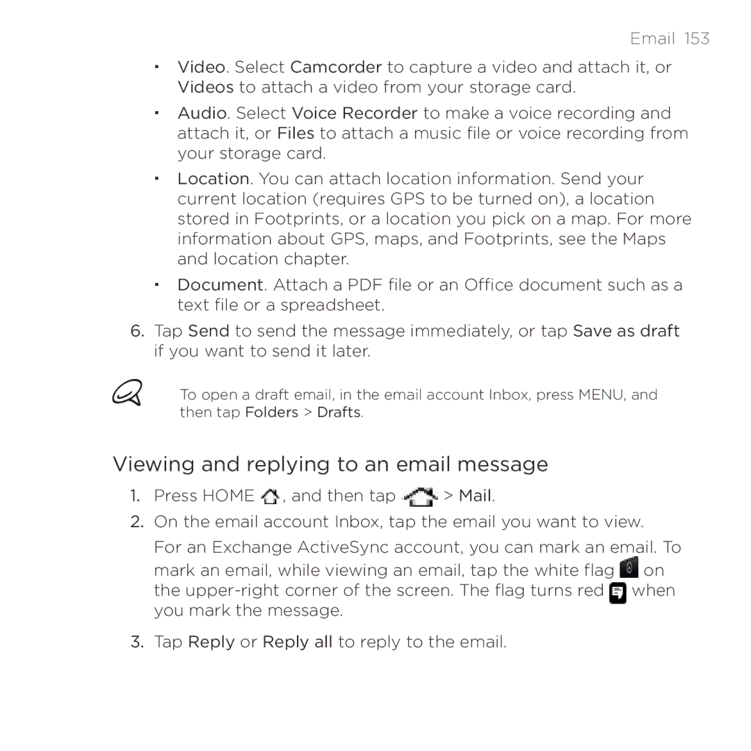 HTC HTC Desire manual Viewing and replying to an email message 