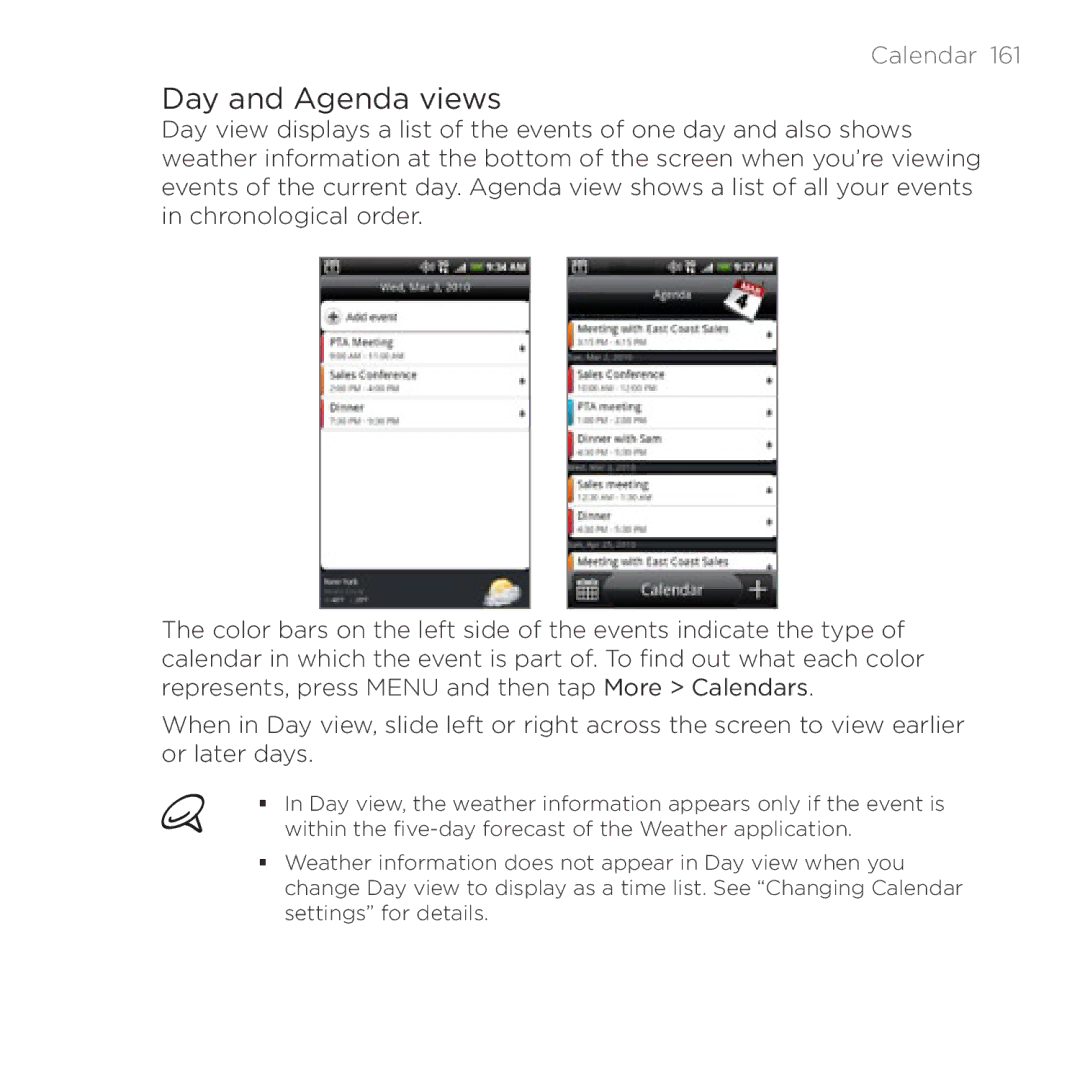 HTC HTC Desire manual Day and Agenda views 