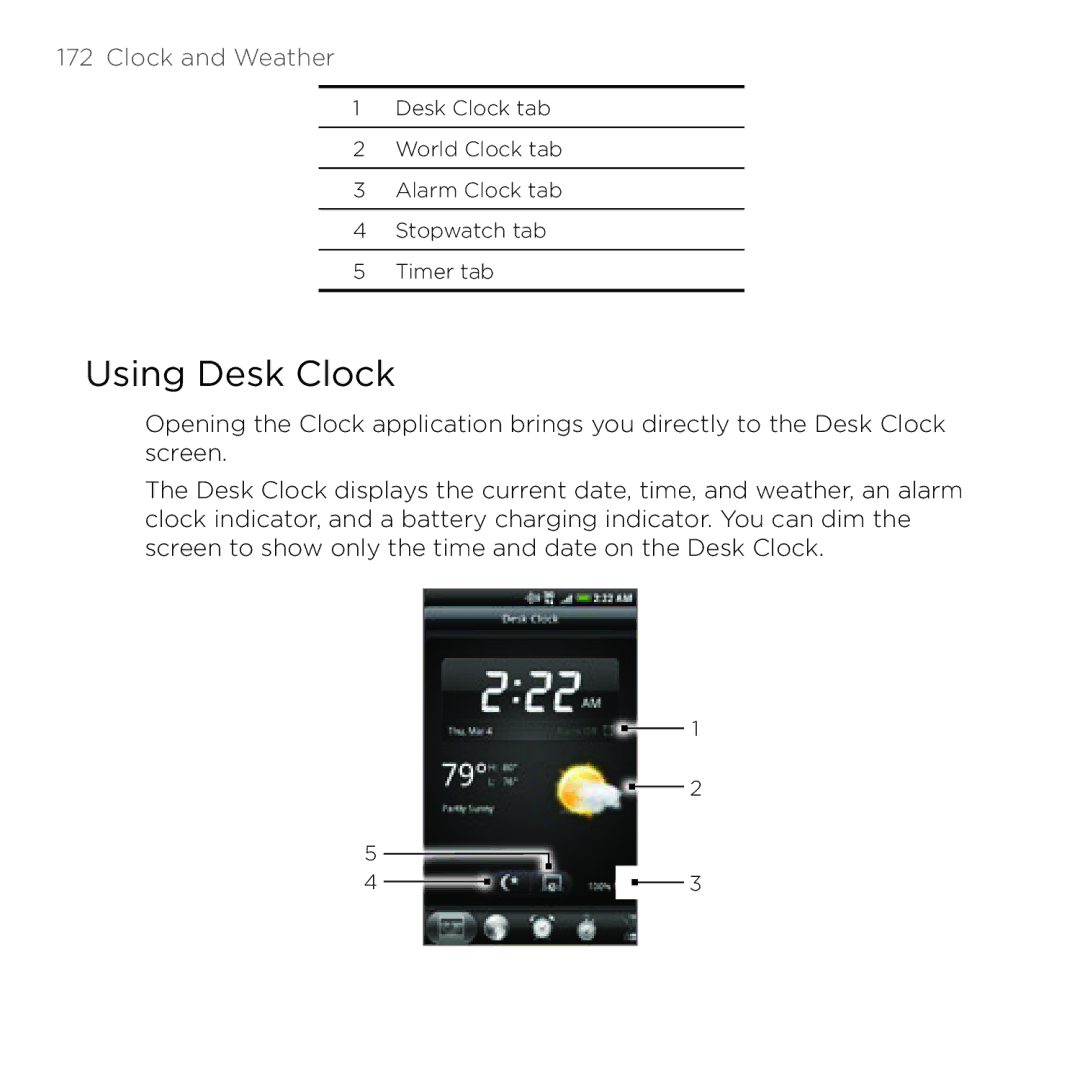 HTC HTC Desire manual Using Desk Clock, Clock and Weather 