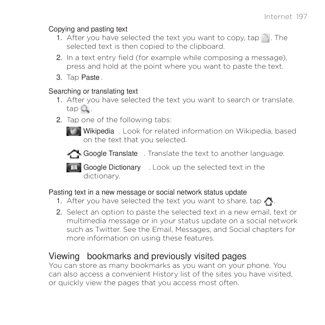 HTC HTC Desire manual Viewing bookmarks and previously visited pages 