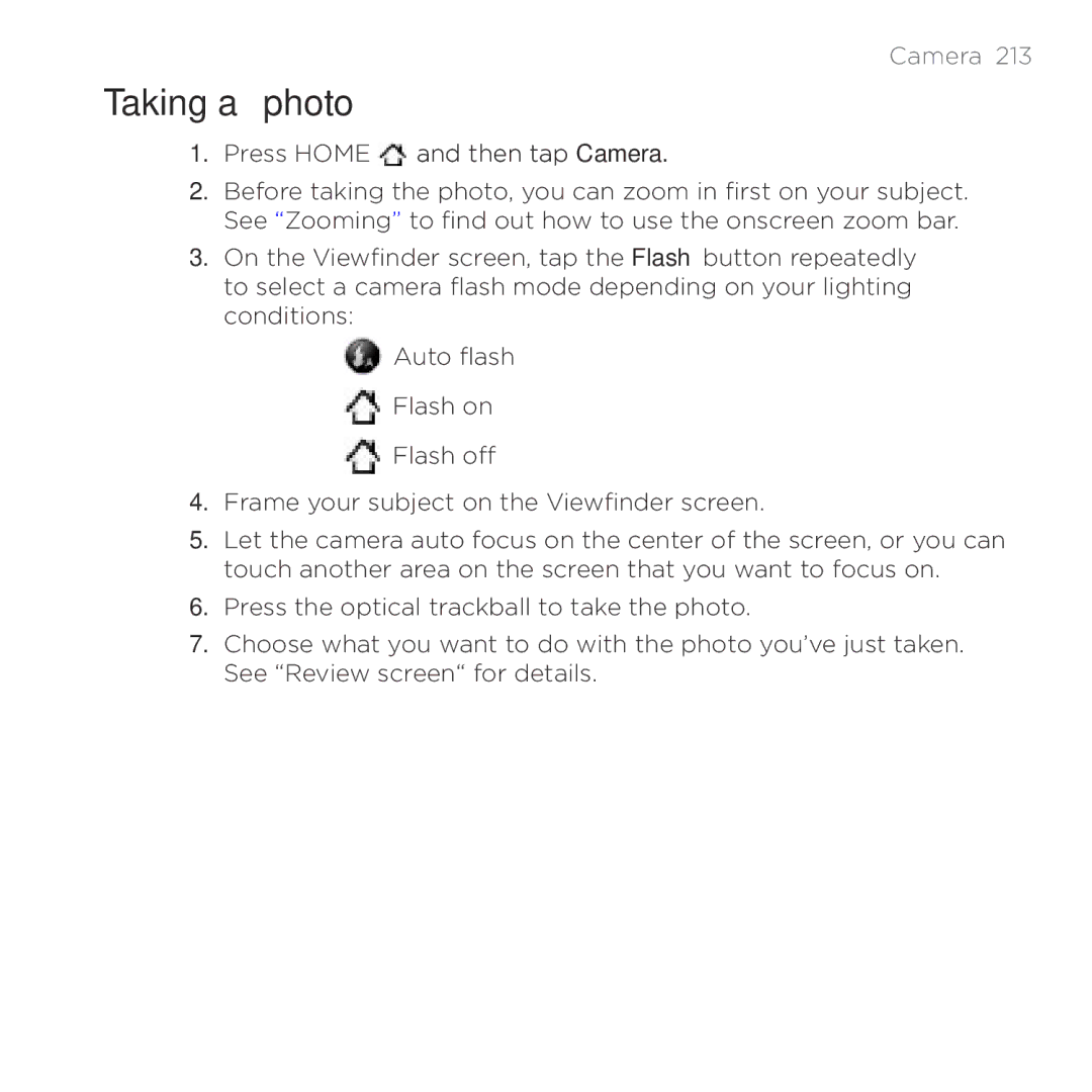 HTC HTC Desire manual Taking a photo 