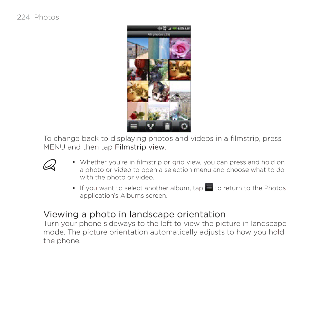 HTC HTC Desire manual Viewing a photo in landscape orientation 