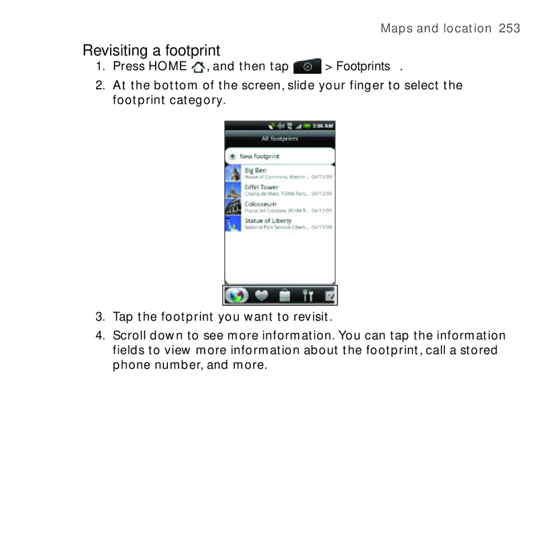 HTC HTC Desire manual Revisiting a footprint 